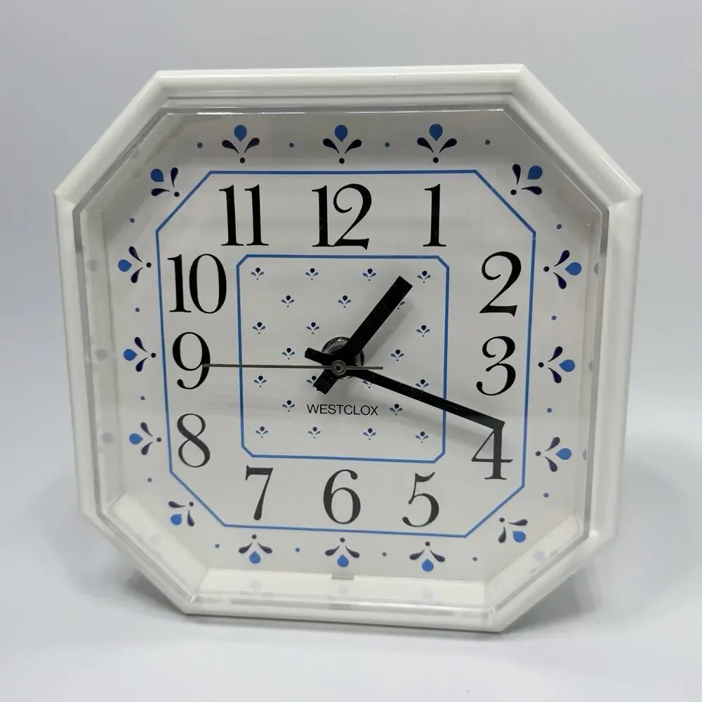 Vintage Westclox Elise Wall Clock Blue White Flower Country Cottagecore 7.5